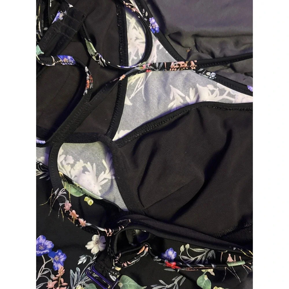 Athleta Women's Black Floral Underwire Built-In Bra Athletic Tank Top 36 B/C